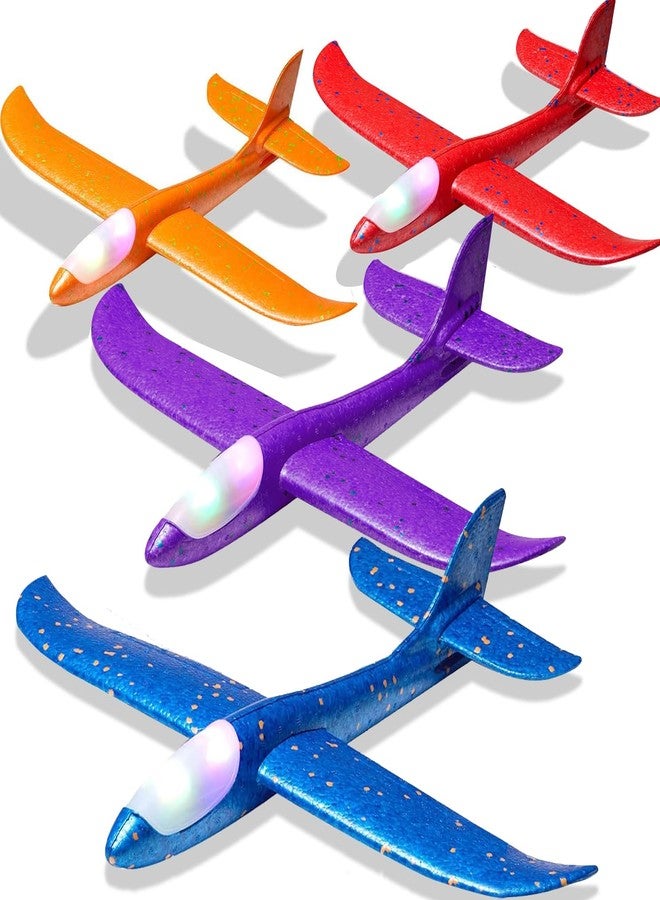 Tivcck 4 Pack LED Light Airplane Toys,17.5" Large Throwing Foam Plane,LED Foam Glider Planes,2 Flight Mode Glider Planes,Airplane Flying Toys for Kids Birthday Gift Outdoor Sport - Image 1